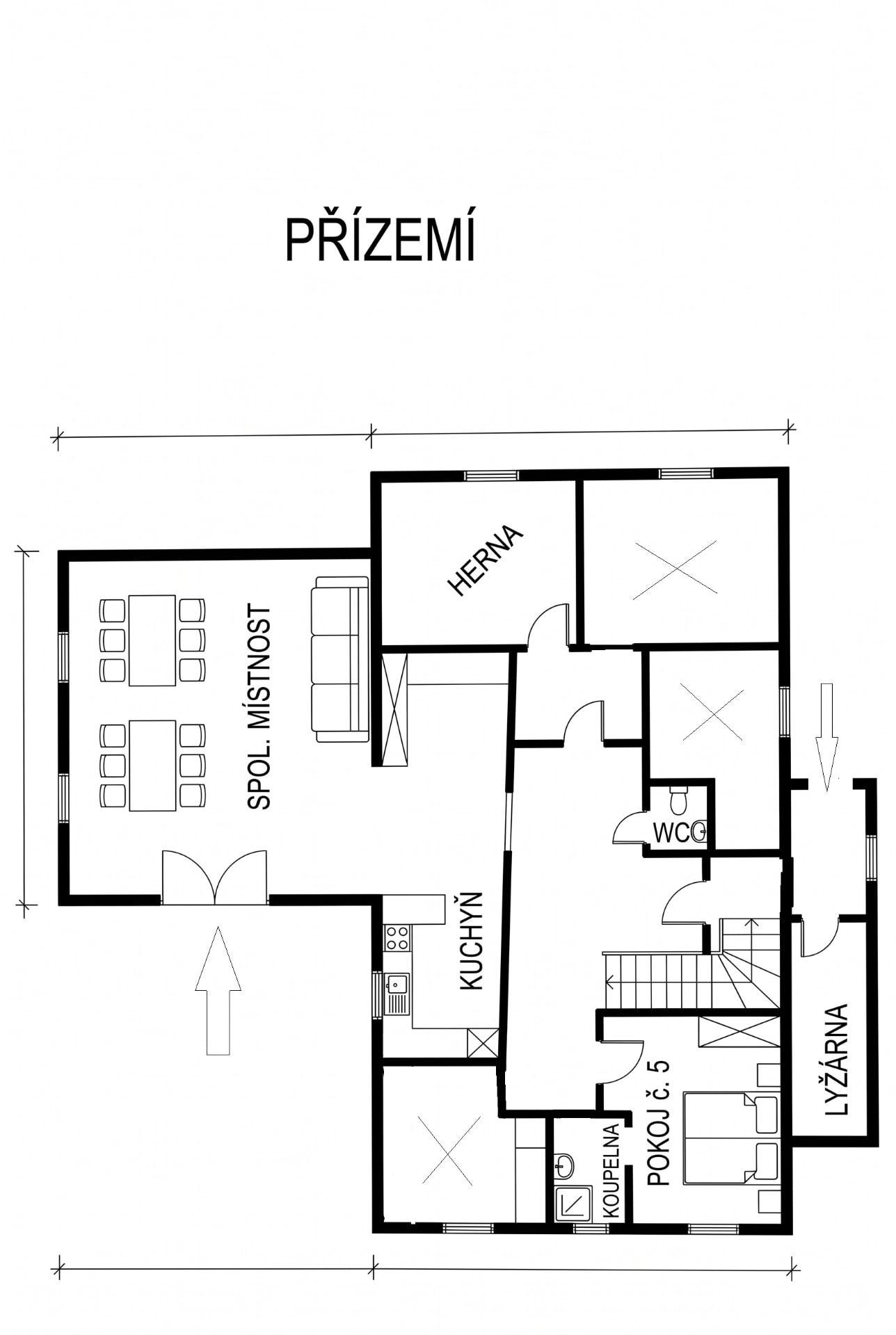 Půdorys přízemí Apartmánů Chaloupka v Tanvaldu - Žďáru