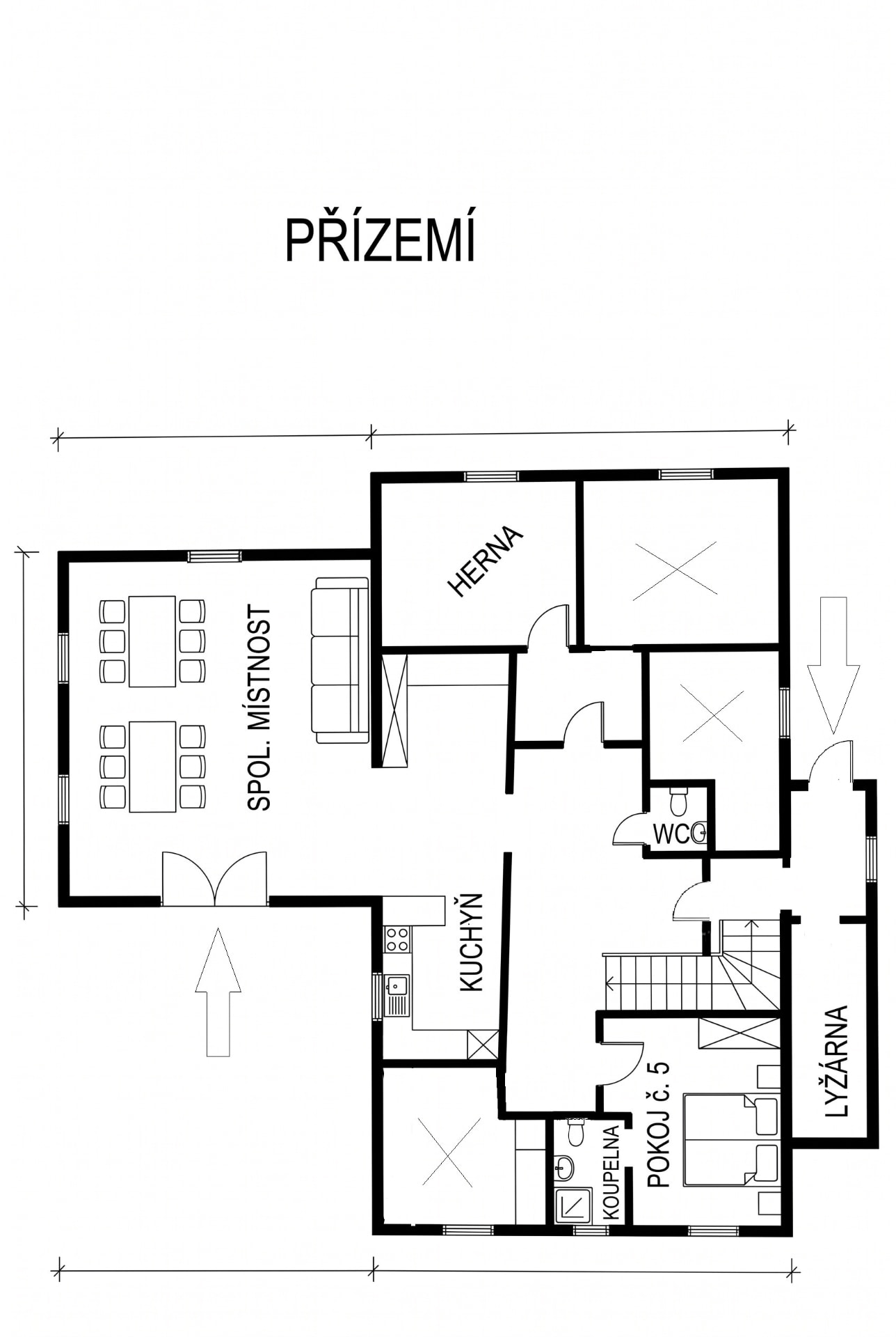 Půdorys přízemí Apartmánů Chaloupka v Tanvaldu - Žďáru